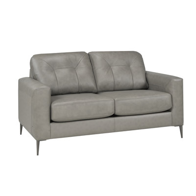 Causeuse à accoudoirs carrés en cuir véritable 64 po