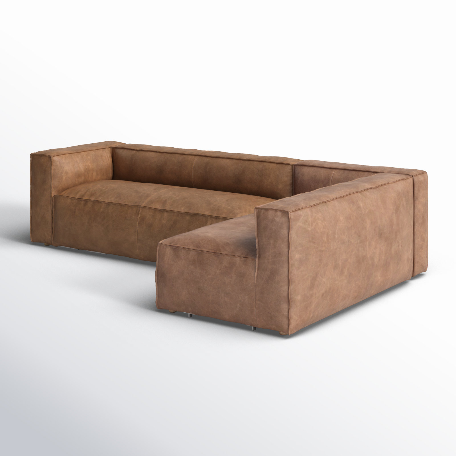 Strom 120" Genuine Leather Sectional, Right Hand Facing, Natural Washed Sand Top Grain Leather