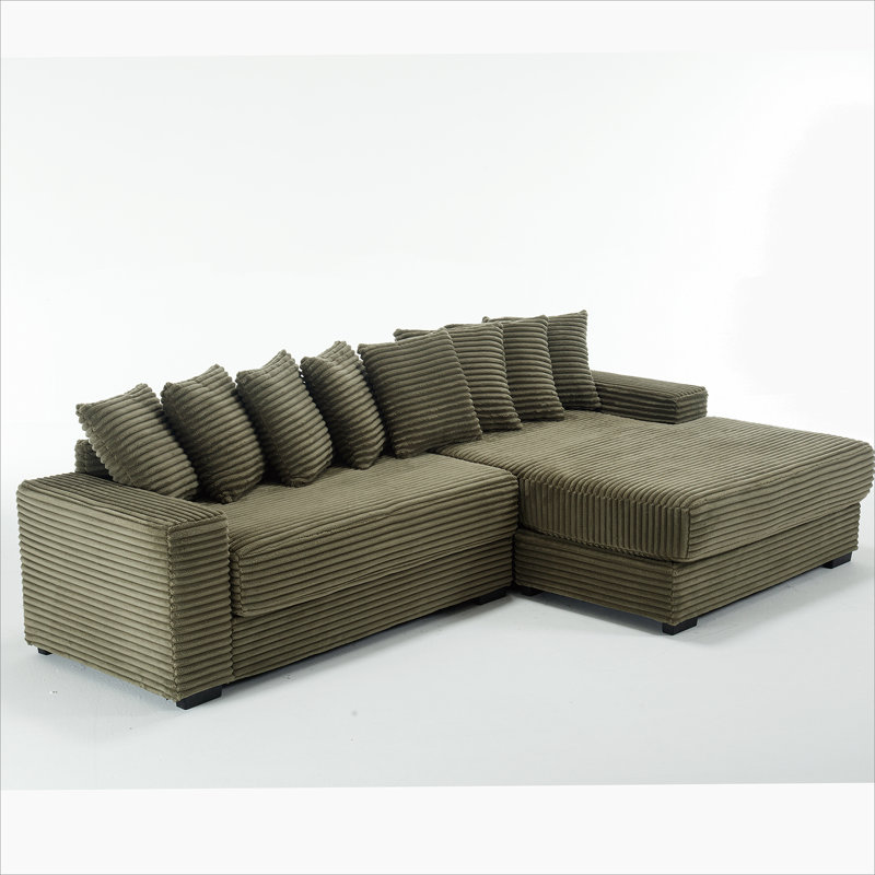 Oversized Two-Piece Couches, L Shaped Sofa, Corduroy, Right Chaise Daybed, Green Polyester, Right Hand Facing