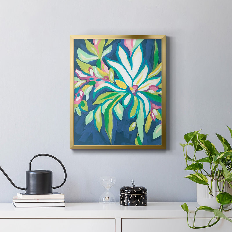 Toile encadrée de qualité supérieure Blue Tropics IV - prête à être accrochée, H 24 po x l 20 po, Cadre doré à coins fermés
