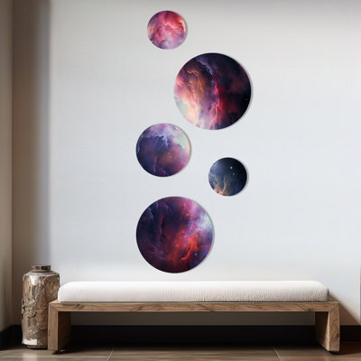 Pink Galaxy Nebula Odyssey II - Galaxies Round Wall Art Set Of 5