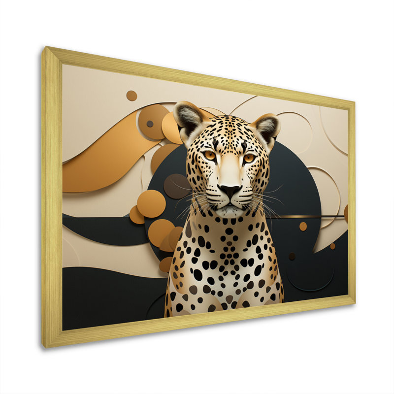 Raykwan Leopard Elegance Geometric On Canvas Print, 34" H x 44" W x 1.5" D, Gold Single Picture Framed