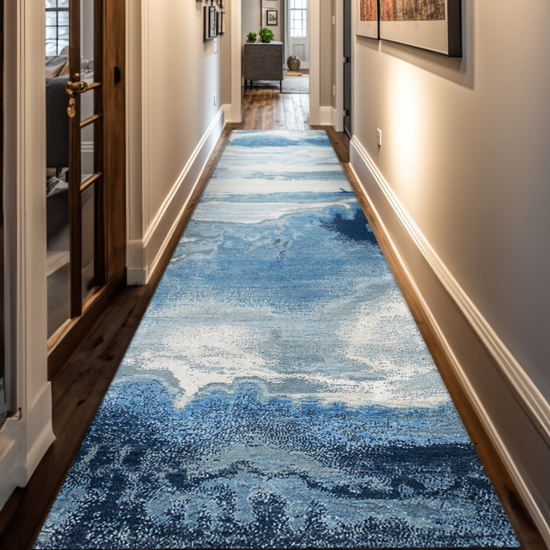 Hand Knotted Abstract Area Rug in Silver/Blue/Navy/Gray