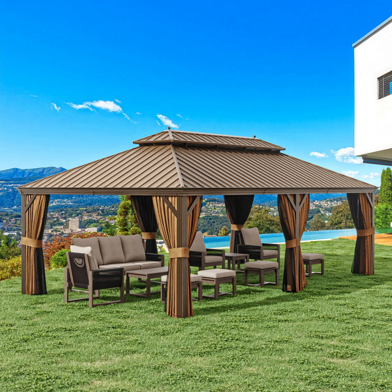 24 Ft. W X 14 Ft. D Aluminum Patio Gazebo With Double Roof