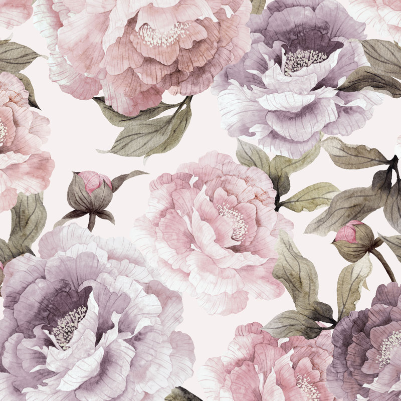 Senger Bloom Peel and Stick Wallpaper Panel, 96" L x 120" W, Pink/Purple
