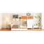 Lit simple superposé au dessus d'un lit double avec tablettes lumineuses à DEL, lit blanc, bordure orange, peu encombrant