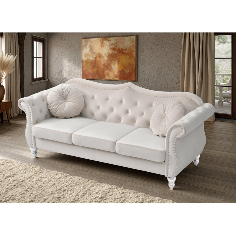 Modla Velvet Fabric Sofa, Ivory