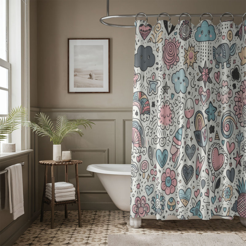 Rideau de douche 1 pièce Playful, H 74 po x l 71 po