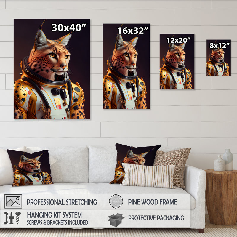 Art sauvage sur toile, "Wildcat in Space Uniform", H 32 po x l 24 po x P 1 po, Toile tendue