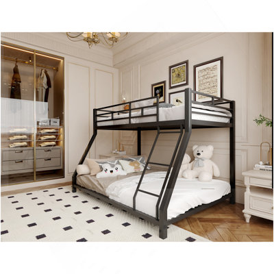 Lit superposé simple en métal pour et adultes, avec barrière de sécurité et échelle, noir