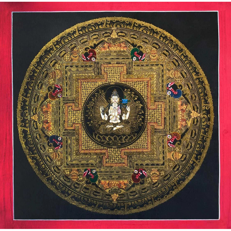 Chengrezig Mandala Thangka (Thangka sans brocart)