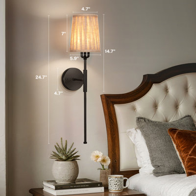 Set Of 2 Battery Operated Wall Sconce, Pleated Lampshade Rechargeable Sconces With 13000mah Bulb, Cordless Wall Sconce With Remote, Battery Powered Wall Lamp/lights For Bedroom, Black