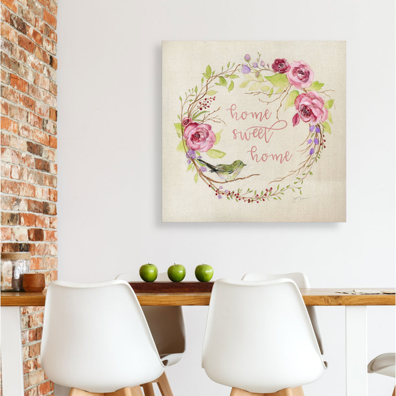 « spring home », art textuel sur toile tendue, H 24 po x l 24 po x P 1,5 po