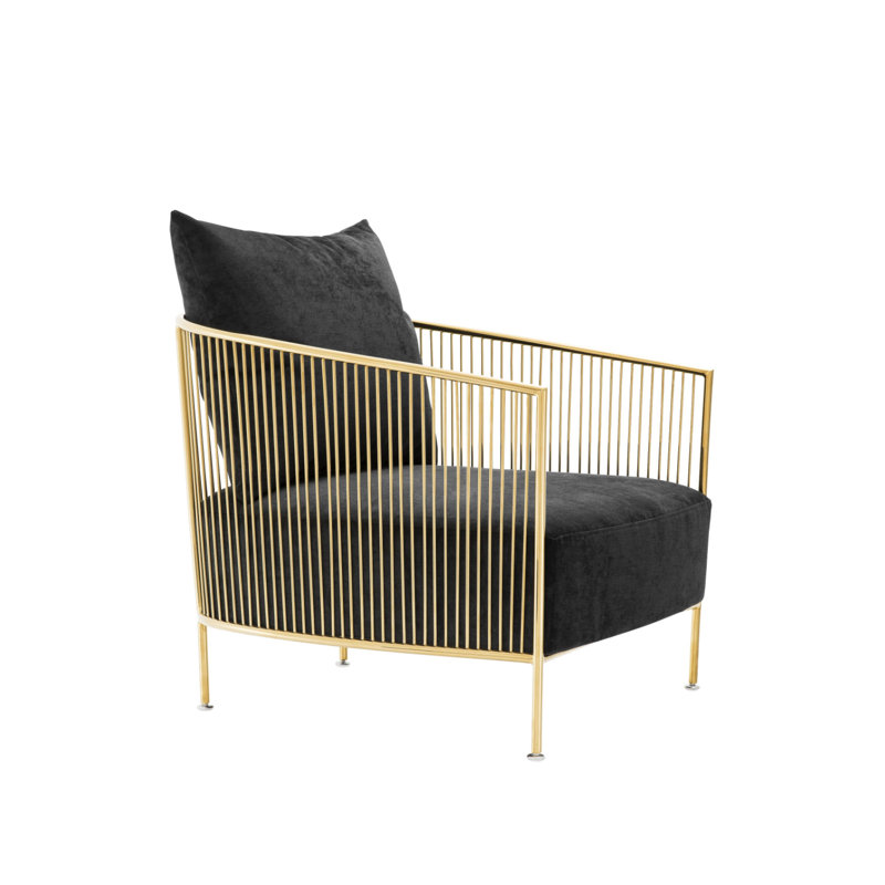 Knox Barrel Chair, Black Terylene Blend, Brass