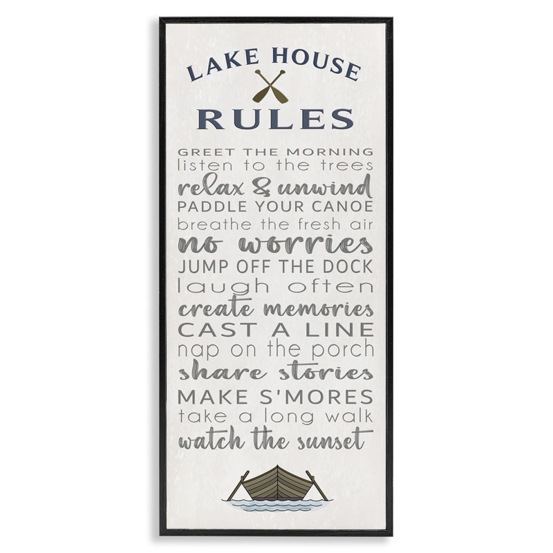 «Fun Lake House Rules», giclée encadrée, design par Seven Trees Design, H 24 po x l 10 po, Giclée encadrée noir minuit