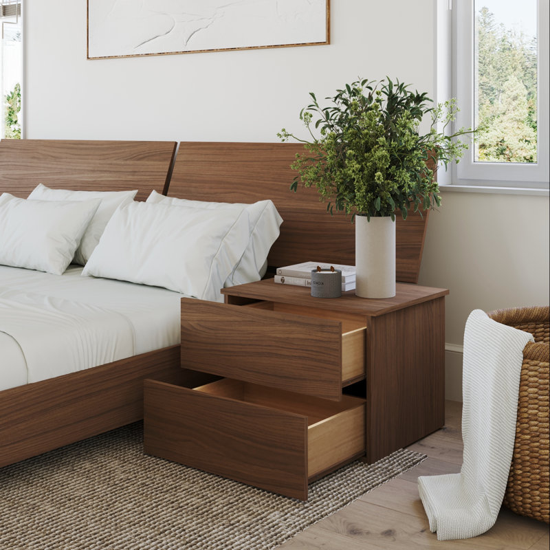 Ensemble de chambre à coucher avec lit plateforme flottant 2 pièces Kirkham, Brun
