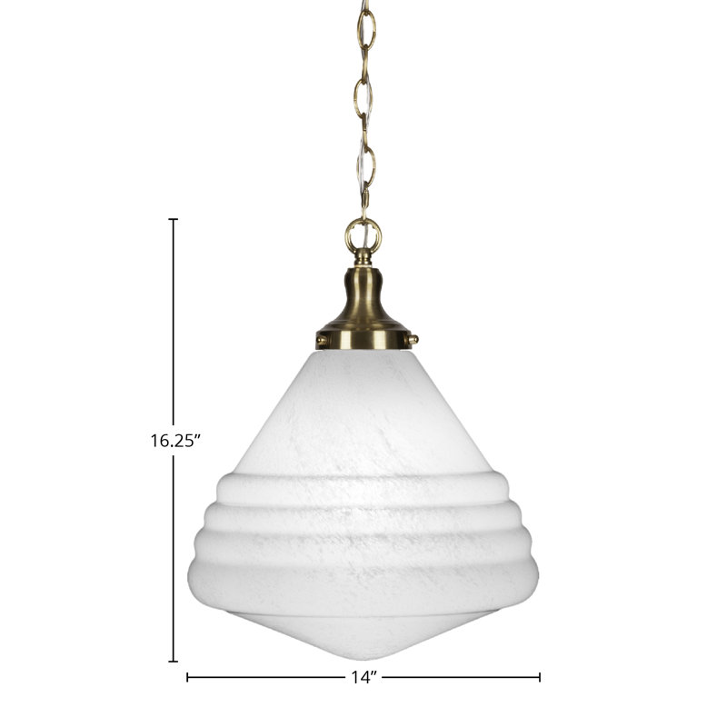 Chesterwood Chain Hung Pendant Shown With 14" White Marble Glass, New Age Brass