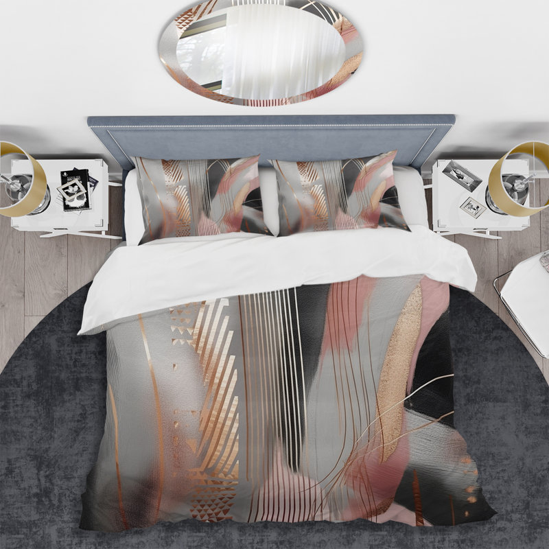 Ensemble de housse de couette rose en microfibre / polyester, Housse de couette pour grand lit et 2 taies décor