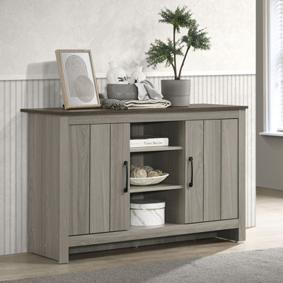 Console l 47 po en chêne gris, buffet, buffet avec tablettes et portes d'armoire