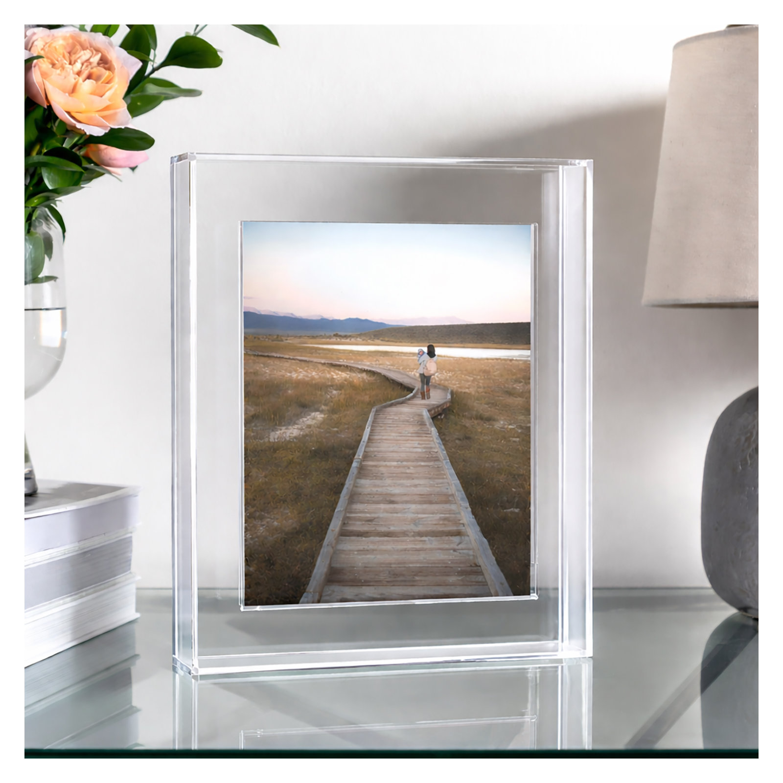 Float Frame for Tabletop or Wall with Magnetic Photo Holder, 8" x 10", Clear