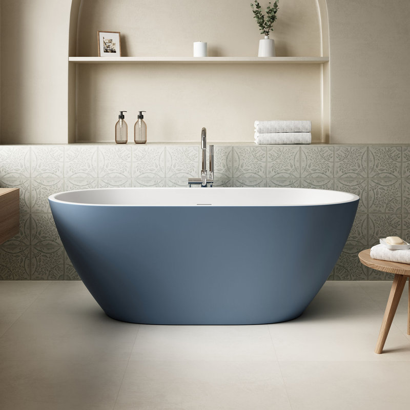 Ayago 59.06" x 28.35" Solid Surface Freestanding Chambray Acrylic Soaking Bathtub, with Overflow and Chrome Pop-up Drain