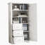 Armoire de rangement haute et large avec portes et trois tiroirs, idéale pour l'organisation et le rangement de la salle de bain ou du bureau