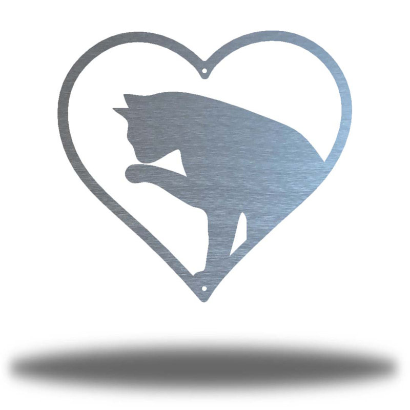 Décoration murale chat en métal, H 12 po x l 12 po x P 0,06 po, Rose