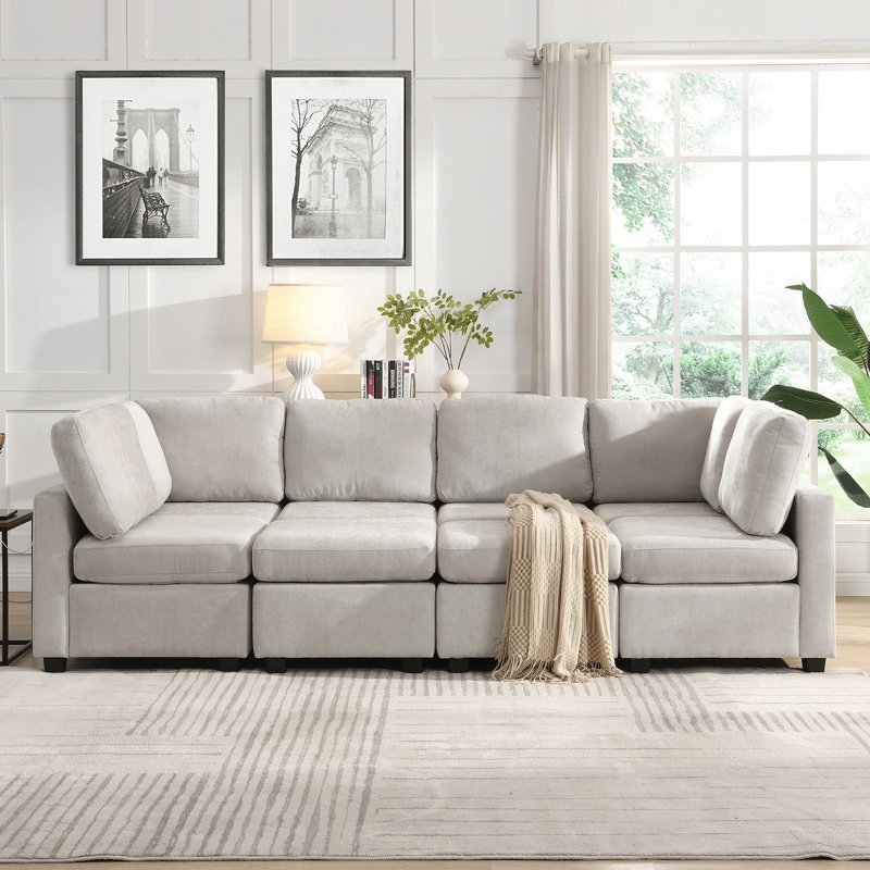 Mobilier de salon, canapé modulaire gris de 103 po avec repose-pieds et abris mobiles pour un espace confortable, Grey