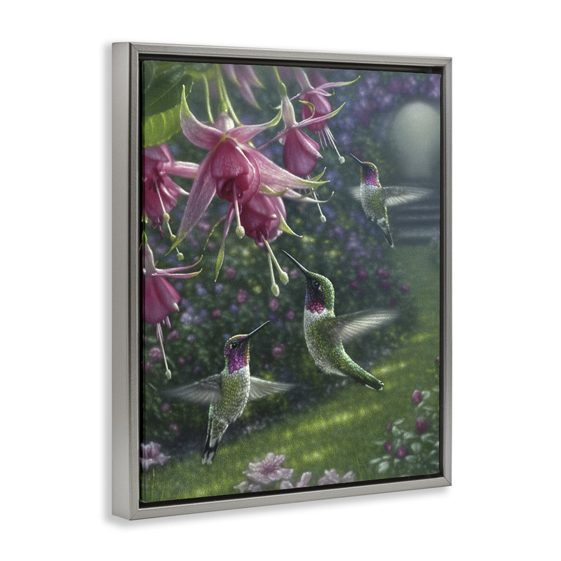 Cadre flottant Hummingbird Haven Garden, design par Collin Bogle, H 31 po x l 25 po, Cadre flottant gris lustré