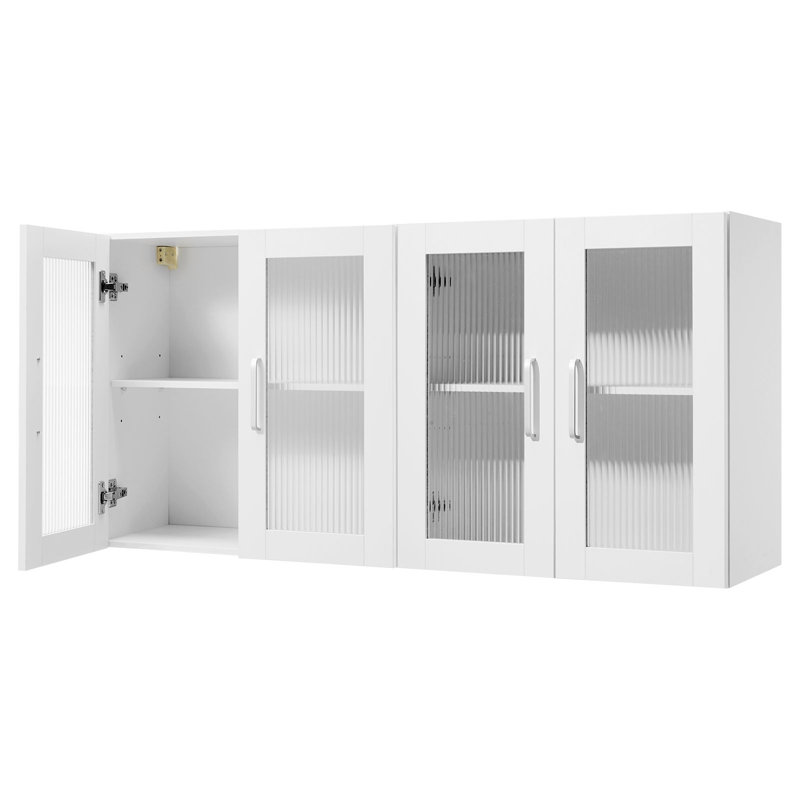 Laundry Room Wall Cabinet, 2-Tier Wall Mounted Cabinet with Adjustable Shelf, Cupboard Storage with 4 Doors, for Kitchen, Bathroom, Laundry, Each 12 x 24 x 24 in (D x W x H), White