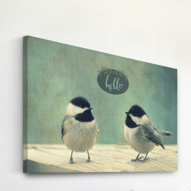 « hello oiseaux 2 » par robin, reproduction d’art sur toile tendue, H 40 po x l 60 po x P 1,5 po