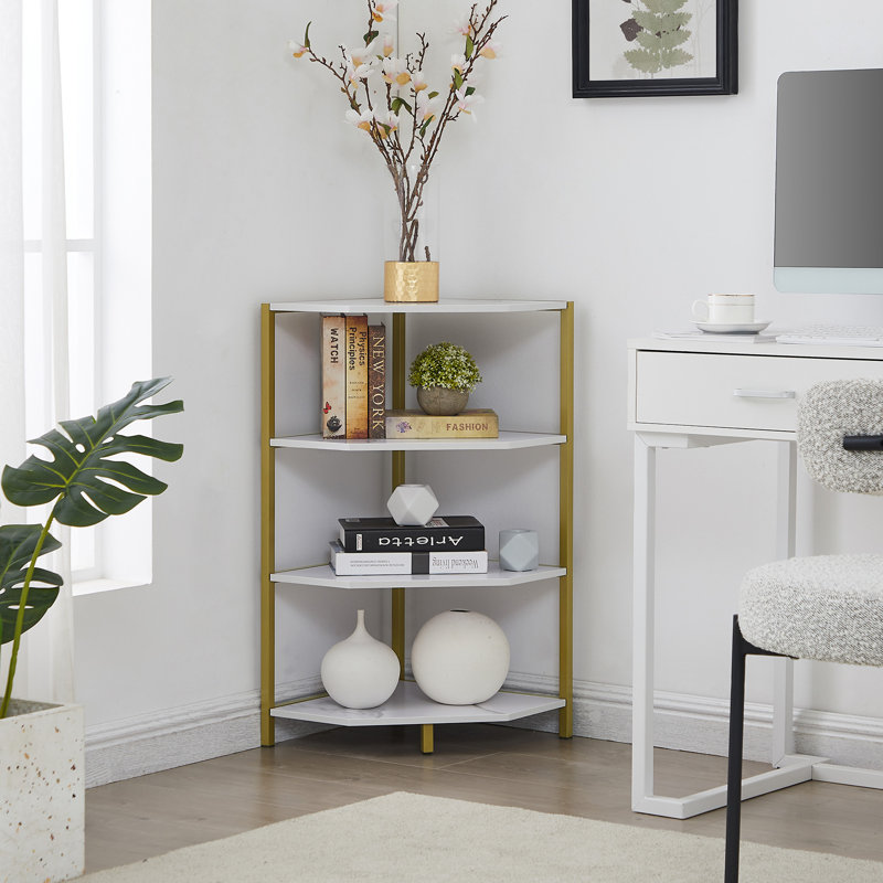 Armoire de coin Kempst, Plateau blanc / base or
