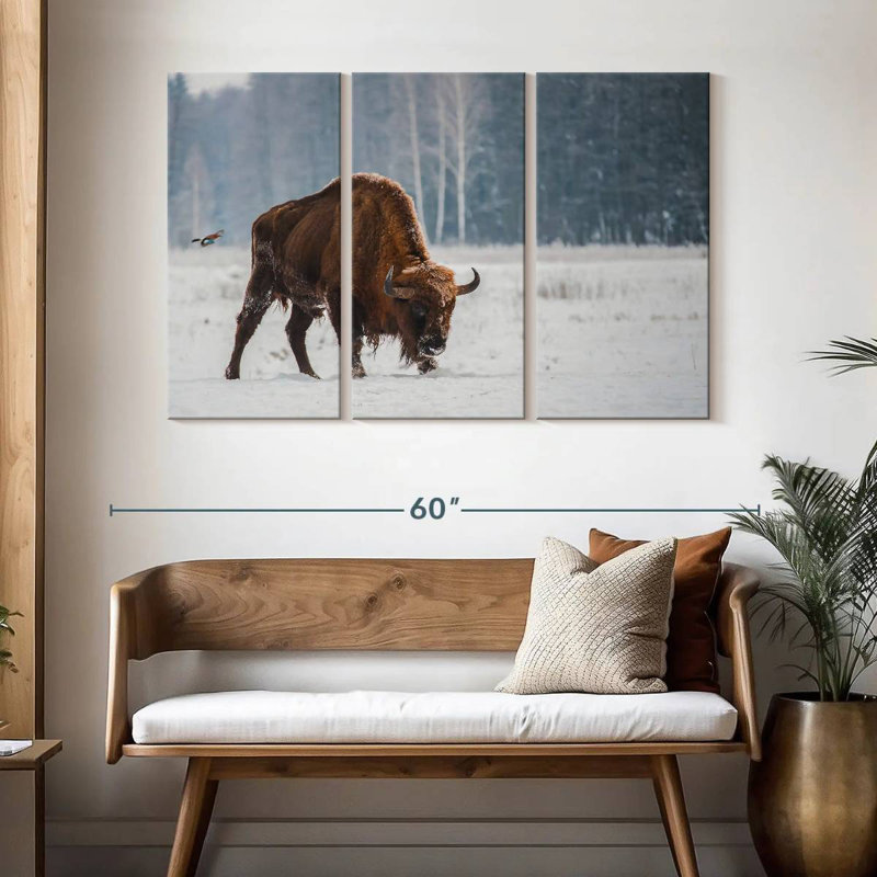 Brampt Bison In Snowy Forest, 32" H x 50" W