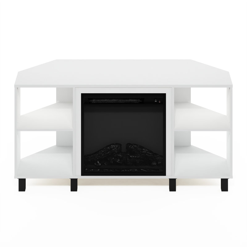 46.54'' W Corner TV stand Storage Credenza with Electric Fireplace, Solid White/Black