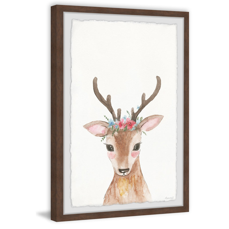 «Trixie Deer Flower Crown», reproduction encadrée, H 24 po x l 16 po x P 1,5 po