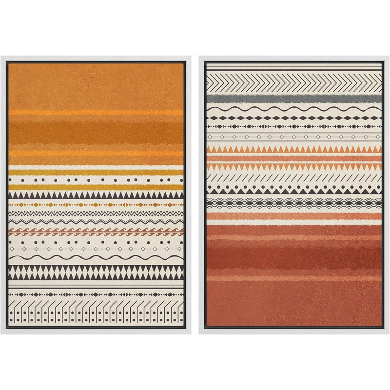 Motif géométrique géométrique du sud-ouest à motif géométrique de blocs de couleur rouille, formes abstraites, chic moderne sur toile, impression de 2 pièces