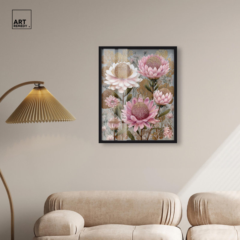 Décoration murale Golden Proteas I Shadowbox Print par Art Remedy, cadre noir, 24 x 30, H 31 po x l 25 po, Cadre noir