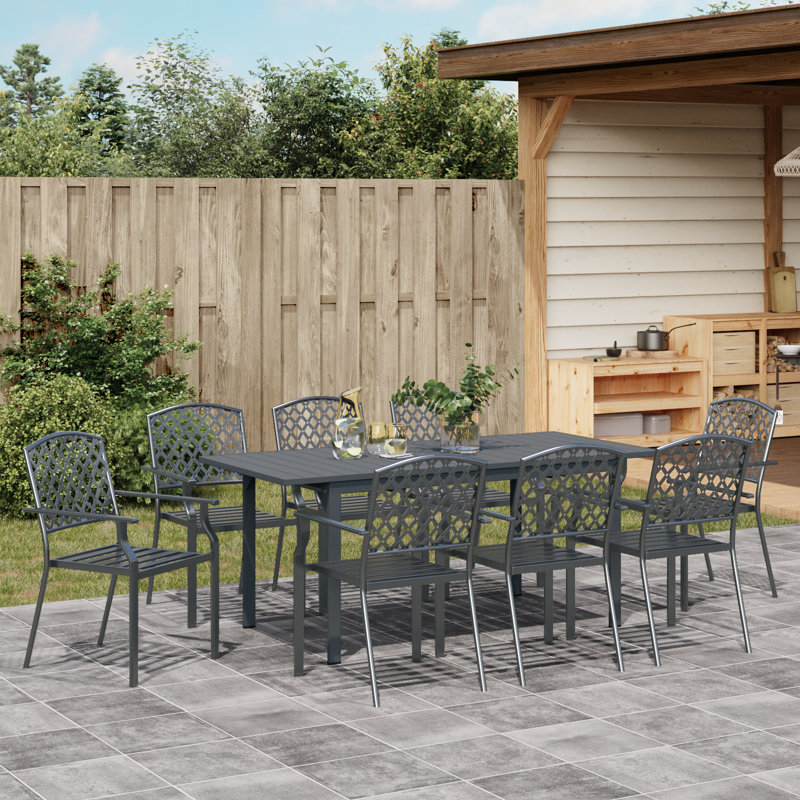 Garden Dining Set Extendable Manual 9 Pcs Gray Large Metal