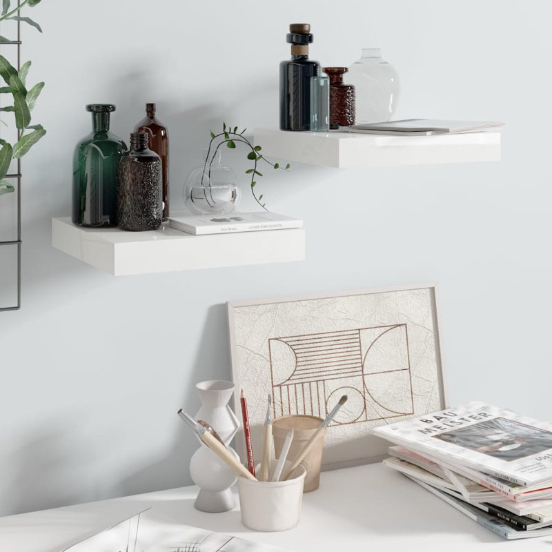 Wall Shelf Floating Shelf Wall Mounted Display Shelf for Photo Frame, White, 1.5" H x 9.3" W x 9.1" D