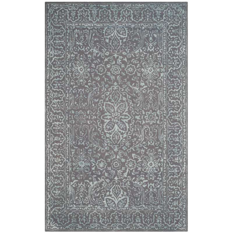 Samaniego Hand Tufted Viscose/Wool Oriental Rug in Opal/Gray, Rectangle 8' x 10'