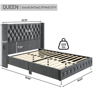 Milun Queen white Upholstered Platform Bed with Wingback and LED