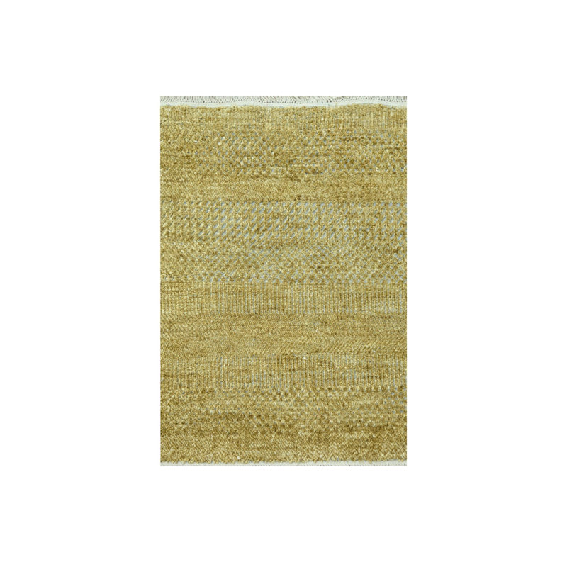 2 pi x 2 pi brun miel, motif d'herbe moderne, laine et soie, noué à la main, tissage plus dense, ton sur ton, luxuriant et moelleux, échantillon, tapis, carré, tapis oriental