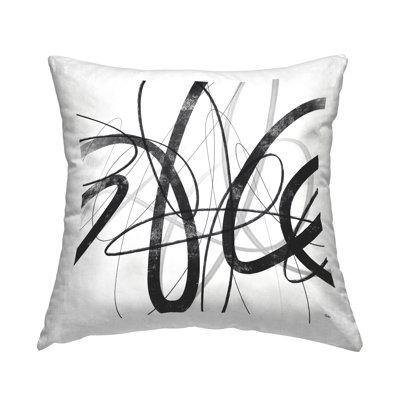 Design de coussin décoratif blanc et noir à lignes abstraites par Lisa Ridgers