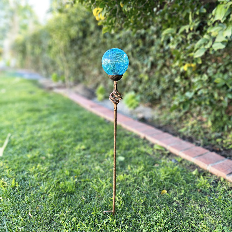 Piquet de jardin solaire en verre craquelé avec fleuron Exhart, 4 par 31 pouces Exhart, Lavande