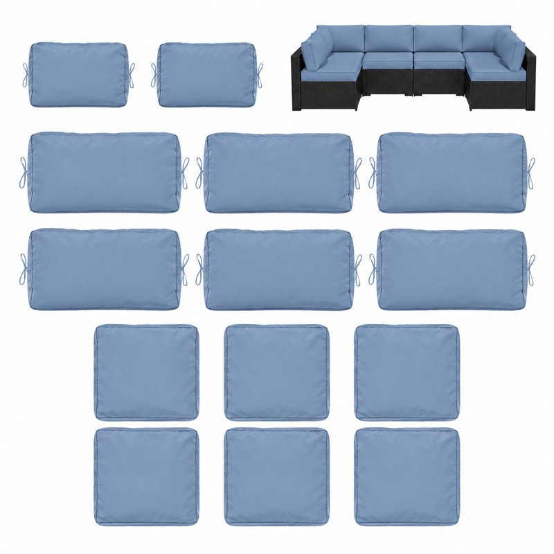 14-Piece Haze Blue Outdoor Cushion Cover Set for 7-Piece Wicker Rattan Sectional Sofa, Haze Blue