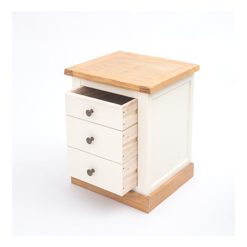 Calvin 45cm W Solid + Manufactured Wood Bedside Table, Brown/Off White/Antique Brass