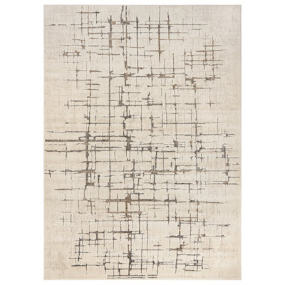Modern Abstract Linear Ivory Mist Cream Indoor High-Low Area Rug