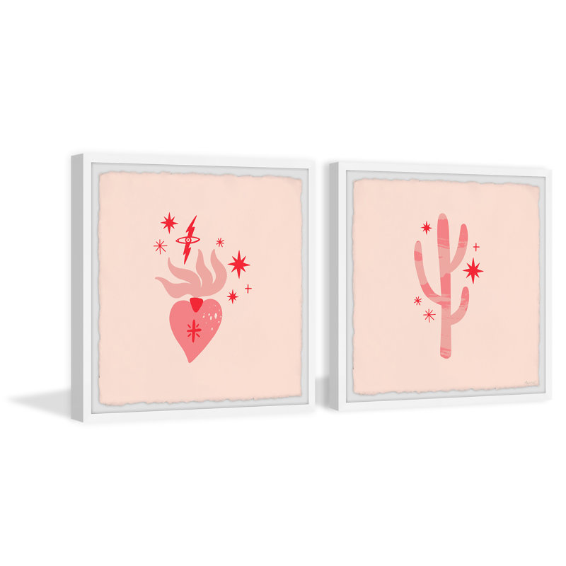 Cactus Hearts par Marmont Hill - ensemble de 2 impressions encadrées, L 12 po x H 12 po