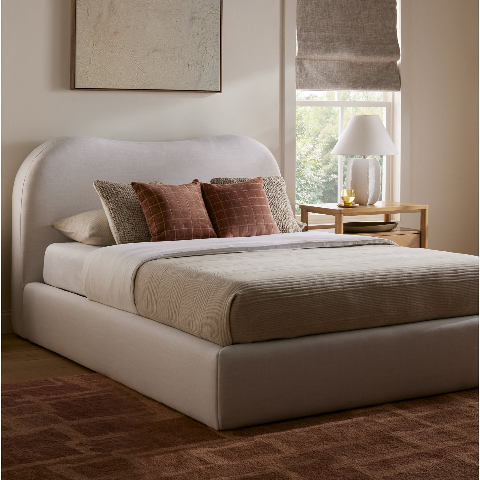 Elena Upholstered Bed In Vanilla Linen, Queen