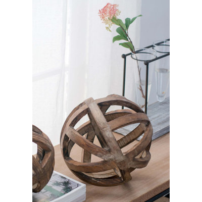Boules décoratives en bois naturel de 25 cm de diamètre, fini bois foncé, pour la décoration intérieure.